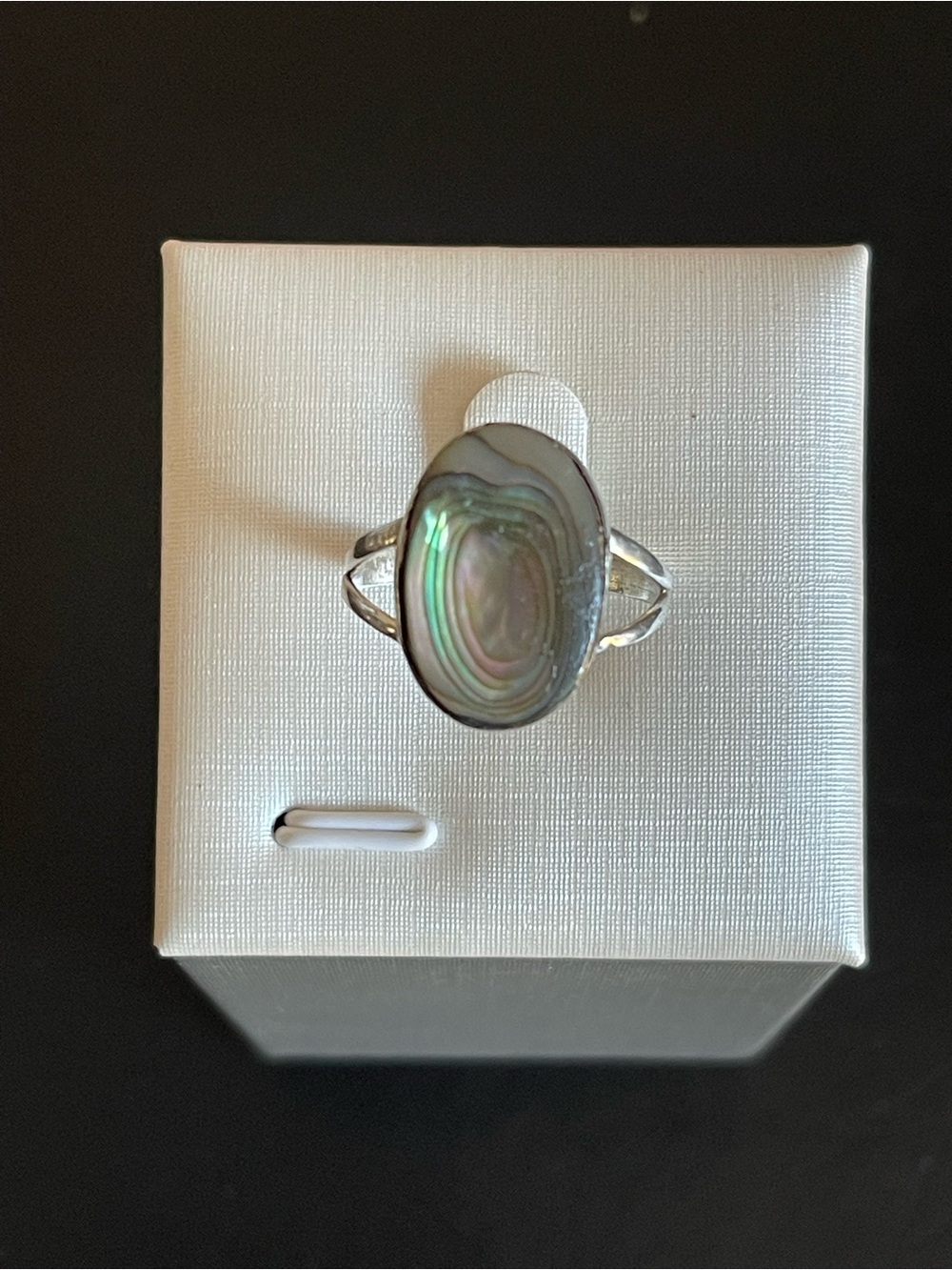Mexico 925 Sterling Silver Abalone Oval Statement Ring.